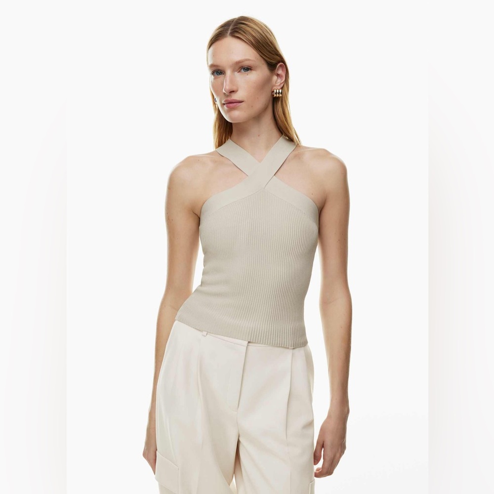 Aritzia Babaton Sculpt Knit Criss Cross Tank | Matte Pearl